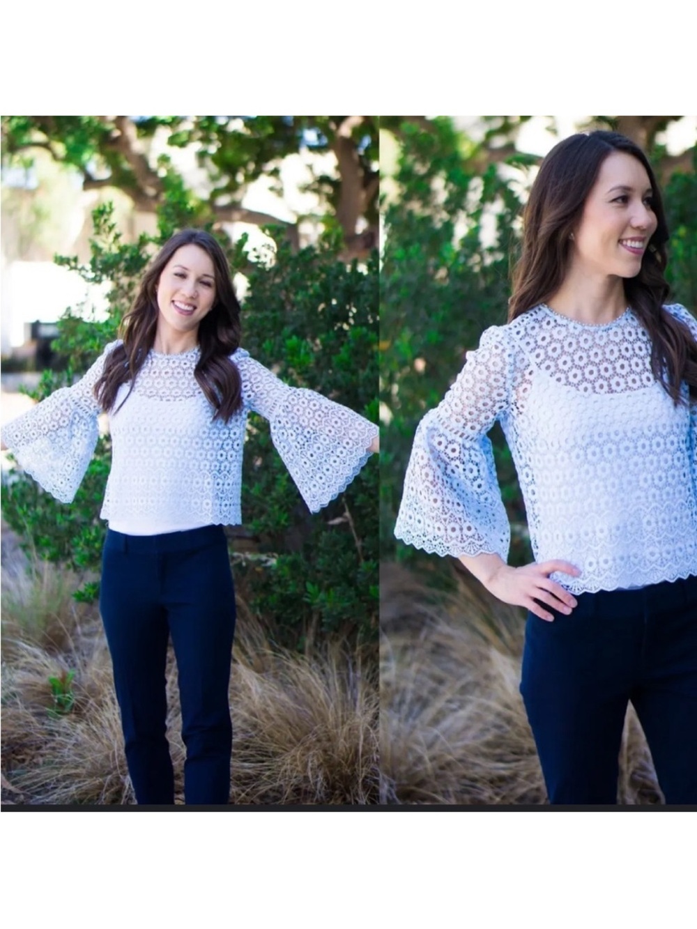 J.Crew Lace Bell Sleeve Blouse Size 2 White Floral Eyelet Top NWT Boho - Picture 1 of 6